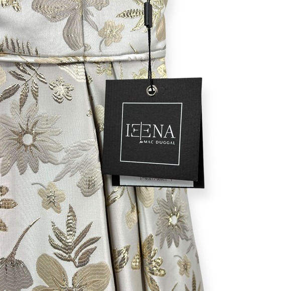 Mac Duggal NEW White Gold Brocade Strapless Golden Floral High Low Gown - Size 4 - Picture 9 of 15